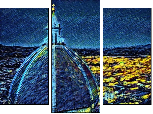 Cityscape view of Florence, tourism in Italy. Italian city old architecture. Big size oil painting fine art. Van Gogh style impressionism drawing artwork. Creative artistic print for canvas or poster. - Dreiteiliges Leinwandbild, Triptychon