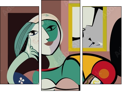 Colorful abstract background, inspired by Picasso, woman in armchair - Dreiteiliges Leinwandbild, Triptychon