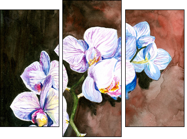 Orchid watercolor painted. - Dreiteiliges Leinwandbild, Triptychon