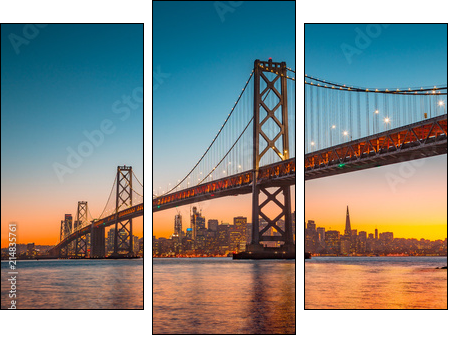 San Francisco skyline with Bay Bridge at sunset, California, USA - Dreiteiliges Leinwandbild, Triptychon