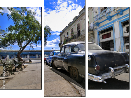 Havana Street with Oldtimer - Dreiteiliges Leinwandbild, Triptychon