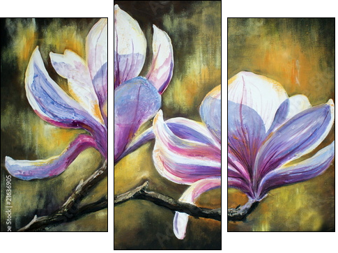 Magnolia flowers.My own artwork. - Dreiteiliges Leinwandbild, Triptychon