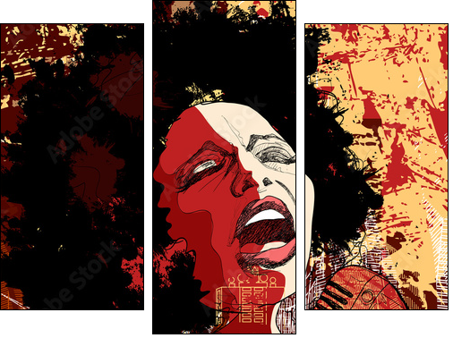 jazz singer on grunge background - Dreiteiliges Leinwandbild, Triptychon