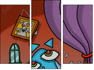 Cat is drinking coffee in an illustration with Picasso style - Dreiteiliges Leinwandbild, Triptychon