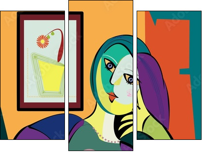 Colorful abstract background, cubism art style, portrait of woman sitting - Dreiteiliges Leinwandbild, Triptychon