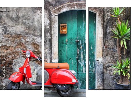 Red scooter - Dreiteiliges Leinwandbild, Triptychon