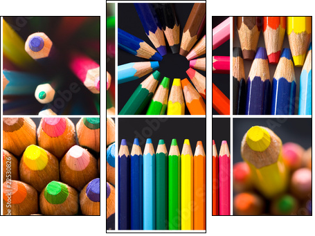 collage of colorful pencils - Dreiteiliges Leinwandbild, Triptychon