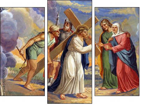 Jesus meets His Mother - Dreiteiliges Leinwandbild, Triptychon