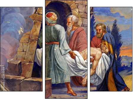 Jesus is laid in the tomb - Dreiteiliges Leinwandbild, Triptychon