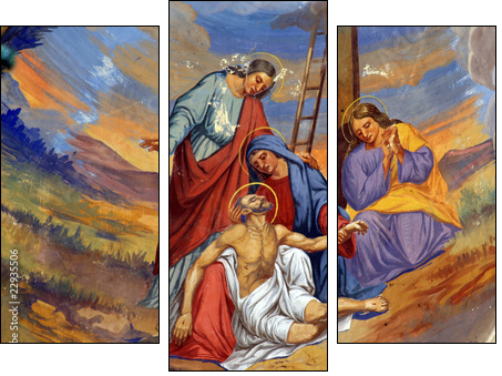 Jesus' body is removed from the cross - Dreiteiliges Leinwandbild, Triptychon