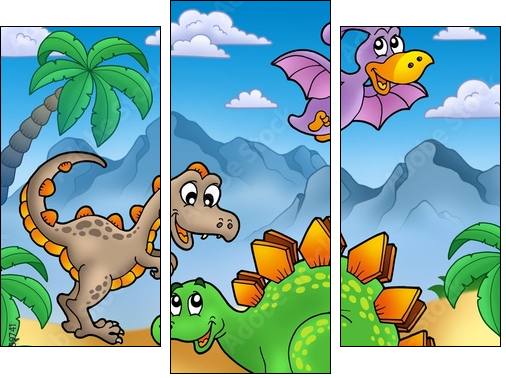 Landscape with dinosaurs 2 - Dreiteiliges Leinwandbild, Triptychon