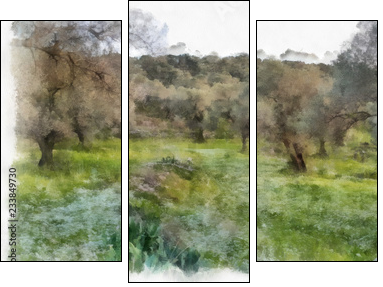 olives fields painting - Dreiteiliges Leinwandbild, Triptychon