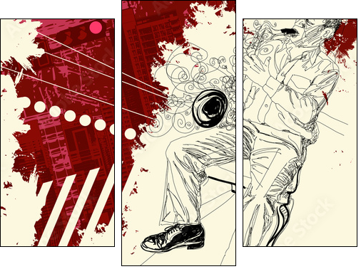 saxophonist on a grunge background - Dreiteiliges Leinwandbild, Triptychon