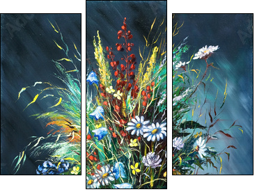 Bouquet of wild flowers in a vase - Dreiteiliges Leinwandbild, Triptychon