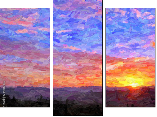 IMPRESSIONISM sunset in the mountains - Dreiteiliges Leinwandbild, Triptychon