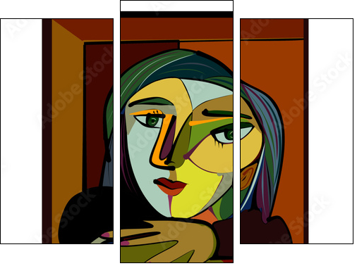 Colorful abstract background, cubism art style, thinking woman - Dreiteiliges Leinwandbild, Triptychon
