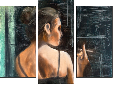 Portrait of the woman with a cigarette - Dreiteiliges Leinwandbild, Triptychon