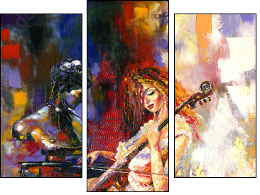 The girl and a violoncello - Dreiteiliges Leinwandbild, Triptychon