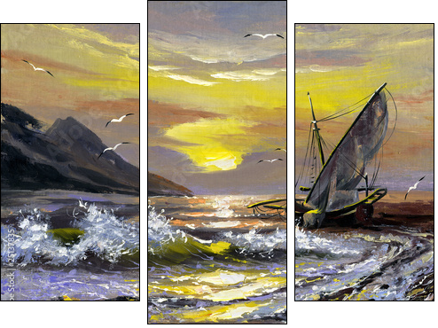 Sailing boat on a decline - Dreiteiliges Leinwandbild, Triptychon