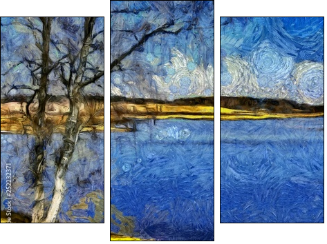 Incredible beauty of nature landscape. Spring season. Impressionism oil painting in Vincent Van Gogh modern style. Creative artistic print for canvas or textile. Wallpaper, poster or postcard design. - Dreiteiliges Leinwandbild, Triptychon