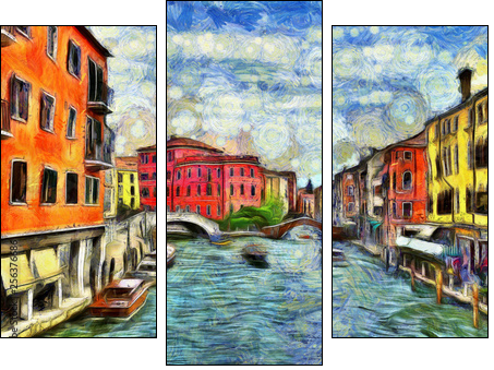 Venetian canal with moving boats, digital imitation of Van Gogh painting style - Dreiteiliges Leinwandbild, Triptychon