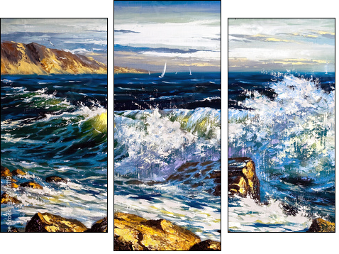 Storm waves on seacoast - Dreiteiliges Leinwandbild, Triptychon