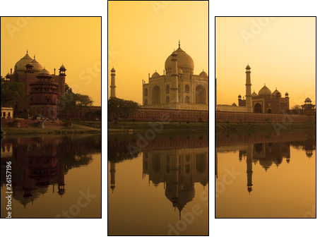 Taj Mahal sunset reflection, Yamuna River. - Dreiteiliges Leinwandbild, Triptychon