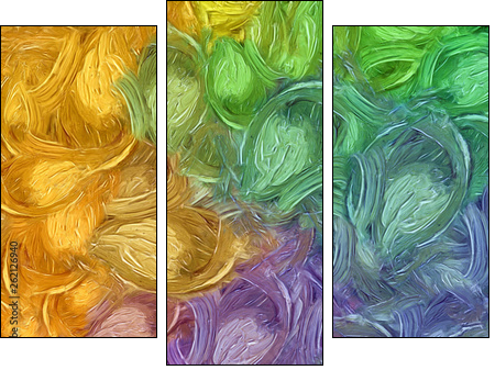 Impressionism wall art print. Vincent Van Gogh style oil painting. Swirl splashes. Surrealism artwork. Abstract artistic background. Real brush strokes on canvas. - Dreiteiliges Leinwandbild, Triptychon