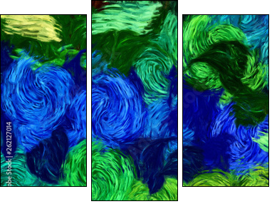 Impressionism wall art print. Vincent Van Gogh style oil painting. Swirl splashes. Surrealism artwork. Abstract artistic background. Real brush strokes on canvas. - Dreiteiliges Leinwandbild, Triptychon