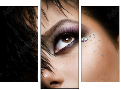 Fashion Girl's Face.Perfect makeup.Isolated on Black - Dreiteiliges Leinwandbild, Triptychon
