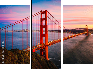 The Golden Gate Bridge at Sunset, San Francisco , CA - Dreiteiliges Leinwandbild, Triptychon