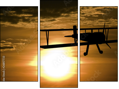 Airplane and sunset - Dreiteiliges Leinwandbild, Triptychon