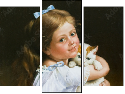 Portrait of the girl with a cat - Dreiteiliges Leinwandbild, Triptychon