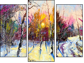 Sunset in winter wood - Dreiteiliges Leinwandbild, Triptychon