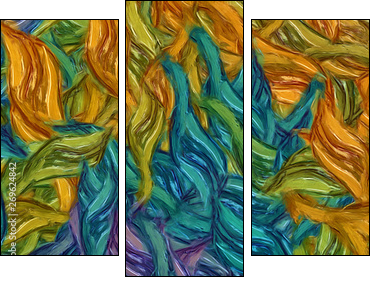 Abstract painting impressionism wall art print example with oil imitation in Vincent Van Gogh style. Artistic contemporary design decor elements. Pop modern abstraction with vibrant bright strokes. - Dreiteiliges Leinwandbild, Triptychon