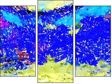 Abstract impressionism background painting in Vincent Van Gogh style. Interior wall art decor print. Colorful creative texture with watercolor splashes and oil elements. Digital contemporary design. - Dreiteiliges Leinwandbild, Triptychon