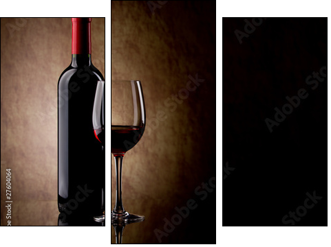 bottle with red wine and glass and grapes - Dreiteiliges Leinwandbild, Triptychon
