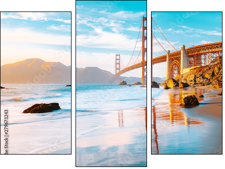 Golden Gate Bridge at sunset, San Francisco, California, USA - Dreiteiliges Leinwandbild, Triptychon