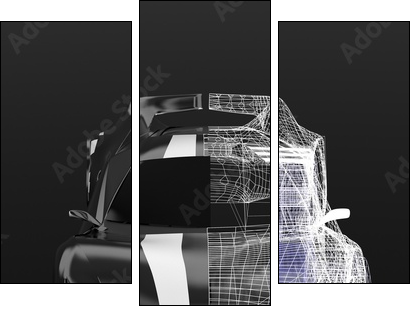 3d concept design ,Modern black sports car ,skeleton,3d ,render. - Dreiteiliges Leinwandbild, Triptychon