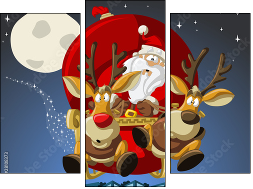 Santa-Claus on sleigh with reindeers - Dreiteiliges Leinwandbild, Triptychon