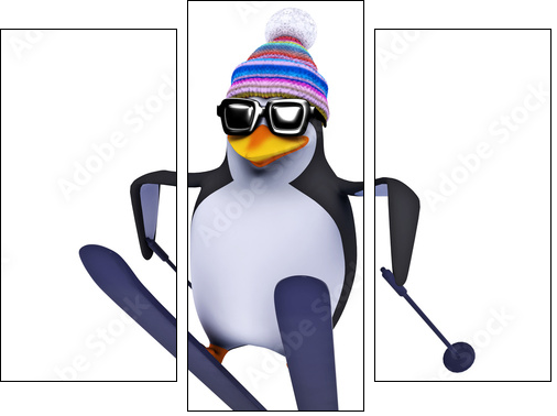 3d Penguin skiing like a pro - Dreiteiliges Leinwandbild, Triptychon