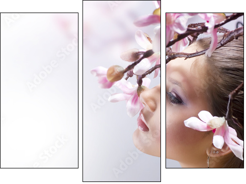 Beautiful Girl with flower - Dreiteiliges Leinwandbild, Triptychon