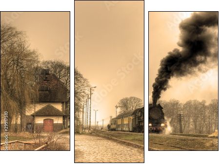 Old retro steam train - Dreiteiliges Leinwandbild, Triptychon