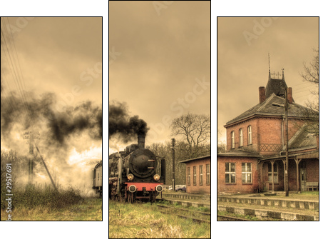 Old retro steam train - Dreiteiliges Leinwandbild, Triptychon