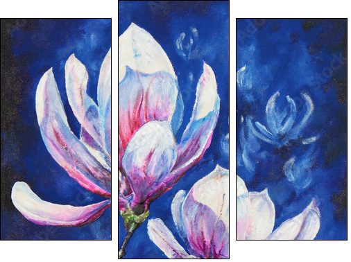 Magnolia acrylic painted - Dreiteiliges Leinwandbild, Triptychon