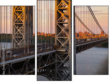 The George Washington Bridge (long-span suspension bridge) across the Hudson River at sunset. Uptown and Fort Washington Park, New York City, USA - Dreiteiliges Leinwandbild, Triptychon