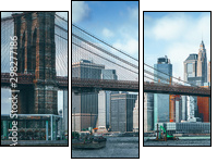 Suspension Brooklyn Bridge across Lower Manhattan and Brooklyn. New York, USA. - Dreiteiliges Leinwandbild, Triptychon