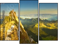 Great panoramic view of morning mountains in Switzerland with Lake Zürich and many tops in autumn - Dreiteiliges Leinwandbild, Triptychon