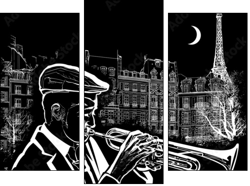 trumpeter on a grunge background - Dreiteiliges Leinwandbild, Triptychon