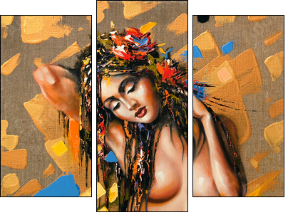 Portrait of the beautiful naked girl - Dreiteiliges Leinwandbild, Triptychon